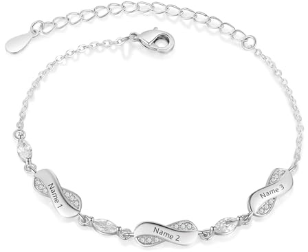 Grovjewfit Personalisiertes Damen Armband Mit Namen, 1-5 Namen Armkette Unendlich Liebe Weihnachten Muttertag Als Geschenk Für Mama, Oma, Ehefrau, Freundin, Großmutter