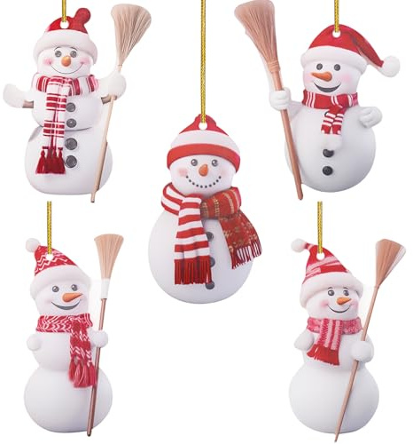 AebDerp 5pcs Acryl Schneemann Weihnachts Anhänger DIY Deko | Bunte 2D Baum Anhänger mit Seil für Schmuck,Schlüsselanhänger,Kette,Haus,Wand und Party