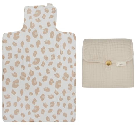 LEEVJE® Wickelunterlage für Wickeltisch & Unterwegs [100% BAUMWOLLE] - Wickelunterlage in Beige - Wickelkommode Unterlage - Wickeltischauflage aus Stoff Abwaschbar - Wickelmatte - Baby Changing Mat