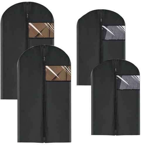 Kleidersack, 4 Stück Kleidersäcke Anzugtasche 100 x 60 cm/120 x 60 cm Kleidersäcke mit Reißverschluss Schwarz Kleiderhülle Mottensicher Anzugtasche Lang für Sakkos Hemden Abendkleider