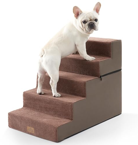 COZY KISS Hundetreppe, 5 Stufen Multifunktionale aus Hochdichtem Schaumstoff für Bett Couch Sofa, 60cm Hoch Abnehmbar Katzentreppe für Altere Verletzte Hunde (Schokolade, 50x75x60, 5)