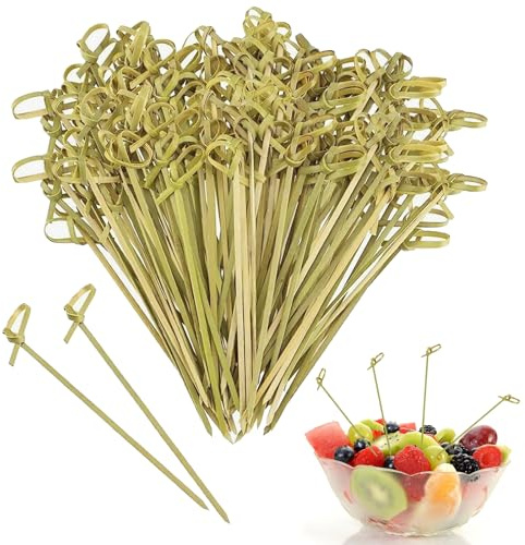 Bamboo Cocktail Picks Toothpicks,Cocktail Stick,Natural Bamboo Knot Skewers | 200pcs Mini Food Sticks,Bamboo Skewers,Fancy Tooth Picks for Food Decoration Skewers Cocktail Drinks Fruit Parties (12cm)