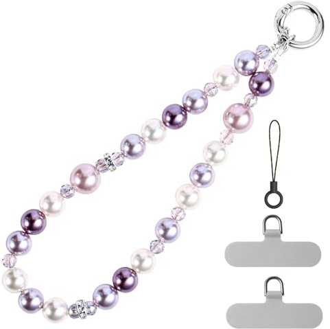 pcgaga Designed Pearl Beaded Phone Charm Wrist Strap, Handmade Anti-Theft Bracelet Straps, Detachable Wrist Chain Lanyard for Mobile Phone Accessories, Keychain, Women's Gifts