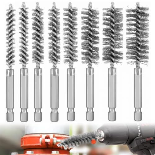 Juego de 8 cepillos de alambre para taladro de metal, cepillo de alambre de cerdas hexagonales de 1/4 pulgadas para taladro eléctrico, cepillos de alambre de limpieza de óxido automotriz