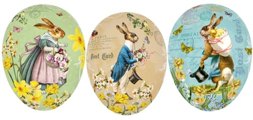 Nestler 3er Set Ostereier zum Befüllen verschiedene Größen Motiv - Hasenpost - Handgemachte Eier aus Pappe - ein liebevolles Ostergeschenk Osterei (9 cm)