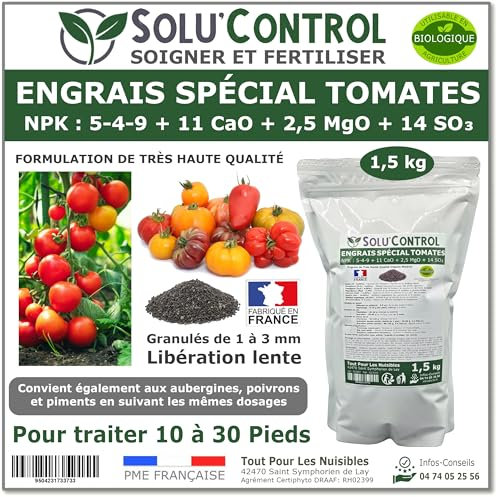 1,5 kg d' Engrais Spécial Tomates, Aubergines, Poivrons, Piments - SoluControl - Formulation haute qualité Organo-Minerale - Utilisable en Agriculture Biologique