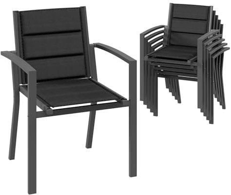 Devoko Chaises De Jardin Set De 6, Chaise De Salle À Manger Empilable en Aluminium, Fauteuil Jardin, Piscine, Terrasse, Salle À Manger, Meubles d'extérieu, Gris Foncé