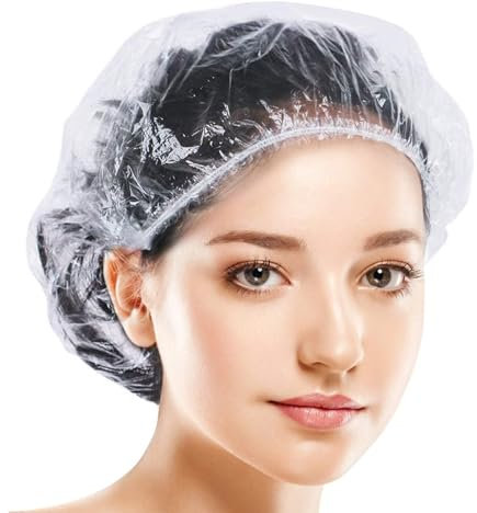 Kryzulax 50Pcs Shower Caps Disposable,Plastic Elastic Bath Cap,Waterproof Shower Cap,Waterproof Hair Caps for Home Use, Hotel, Spa, and Hair Salon(42CM)