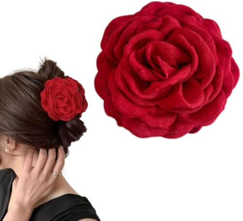 fdsmall Rose Flower Claw clip para mujeres grandes horquillas rosas accesorios antideslizantes y potentes horquillas para el cabello (Rojo)