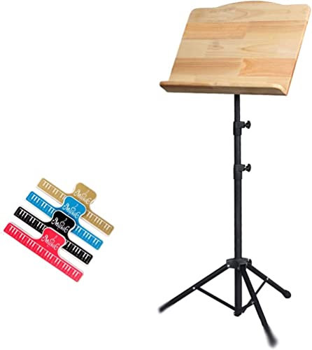 LwsCUiH Notenständer Notenständer, Dual-Use-Holz, klappbar, verstellbar, Notenständer, Desktop-Buchständer mit Notenklammer, Tablet-Projektorständer, Notenständer(Wood Color)