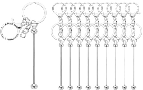 sourcing map 10Pcs Beadable Keychain Bars, Metal Beaded Keychain Bars Bulk Blank Creative Cute Key Chain for DIY Craft Jewelry Making Supplies, Silver