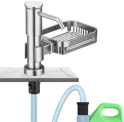 dispensador jabon Cocina，dispensador de Jabón de Cocina Bajo Encimera, Cabezal de Bomba Giratorio de 360° con Cesta de Drenaje de Esponja y Manguera de Silicona de un Metro de Largo