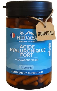 Acide Hyaluronique Fort & Collagène Marin Naticol® – 95 Gélules | Peau, Hydratation, Fermeté | Fabriqué en France | Complément Alimentaire Sans Gluten & Sans Lactose - Hirvaya