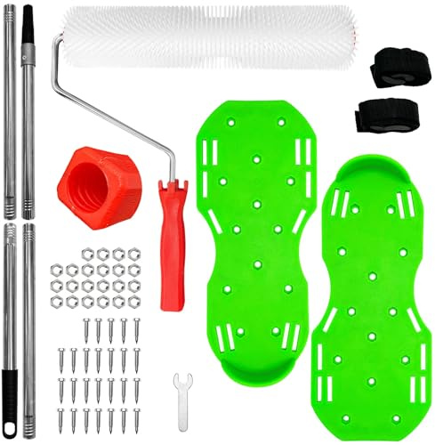 WYXDSDEV 12 Inch Self Leveling Spiked Roller Kit, Spike Shoes, 4.56ft Extension Pole, Self Leveling Concrete Epoxy Roller for Epoxy Flooring Cement Floor Tools