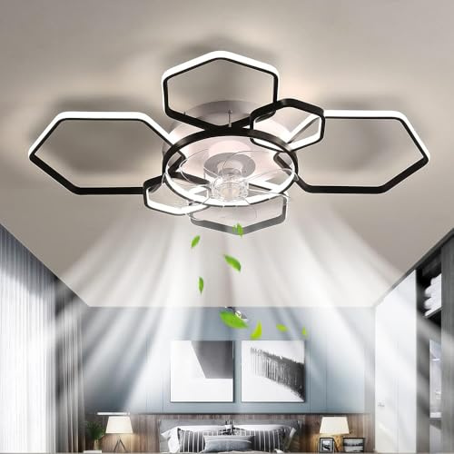 Warmiehomy Ceiling Fan with Light,103cm Dimmable Smart LED Ceiling Light Fan with Remote/App Control,60W 1/2 H Timing Reversible Fans with Lamps 3 Colors for Living Room Dining Room(Black)