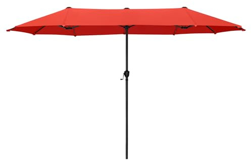 PHI VILLA Sonnenschirm Rechteckig Groß 380x200cm für Garten Terrasse Gartenschirm mit Kurbel UV Schutz Parasol Windfest