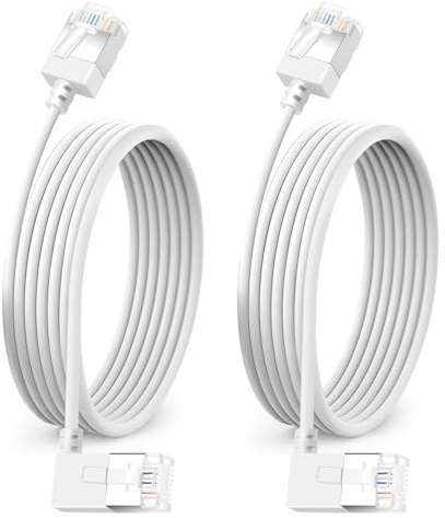 Dutevolns 2 Stycken Flexibel Cat 6 Ethernetkabel 90° Höger Vinklad 1m, Ultratunn & Smal RJ45 Cat 6a LAN-kabel Gigabit för Mac, PC, Router, PS4/5 (Vit)