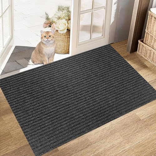 XUCHOU Schmutzfangmatte Innen 80 x 140 cm Flach, rutschfest, Pflegeleicht & Waschmaschinengeeignet rutschfeste Fußmatte für Hund, Eingang, Haustür & Flur, Schwarz