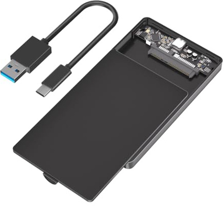 JMT Boîtier de disque dur SATA portable 2,5 en plastique avec port USB-C/Micro-B pour SSD SATA 2,5 (Noir, avec câble USB-C vers USB 3.0)