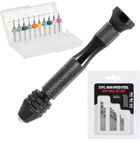 Mandouer 36pcs Hand Drill Set with Black Pin Vice, 0.5-3.0mm HSS Drill Bits and 0.1-1.0mm PCB Bits for Craft, Resin, Jewellery, and Electronic Drilling