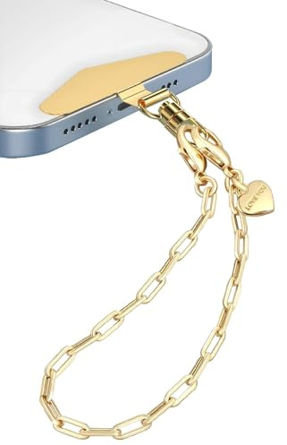 aieieii Phone Strap Wrist Strap for Phones, Fashion Phone Chain with Secure Tabs, Aesthetic Lanyard for Straps Hand Straps Suitable Women Girls Most Mobile Phones (Light Gold)