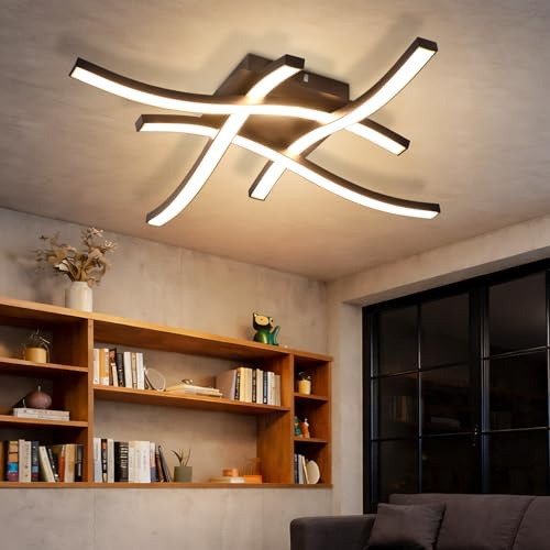 meoaow Deckenlampe LED Deckenleuchte Schlafzimmer - Schwarz 24W | Schlafzimmerlampe 3000K Warmweiß Küchenlampe Modern Design Metall Flurlampe Deckenbeleuchtung für Wohnzimmer Kinderzimmer