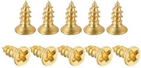 TA-VIGOR M2 Small Phillips Brass Wood Screws 5mm, Cross Flat Head Gold Plated Self Tapping Screw for Wood, Dollhouse, Jewelry Box, Guitar & Miniature Furniture 100pc