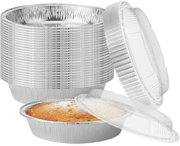 M1SS 40 Pack 7 Inch Foil Trays with Lids, 700ML Disposable Round Aluminum Foil Food Containers, Tin Foil Trays, Flan Cases Pie Pan Dishes for Baking Takeaway Party Food Storage