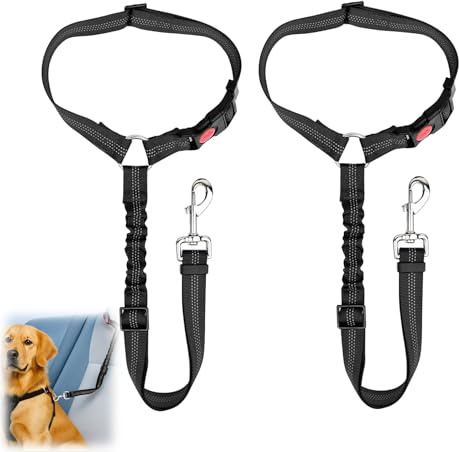 2 Stück Verstellbarer Anschnallgurt Hund Auto,Hundegurt mit Kopfstütze,Universalschnalle und einstellbarem Hunde anschnallgurt Auto für Kleine und Mittelgroße Welpen-schwarz