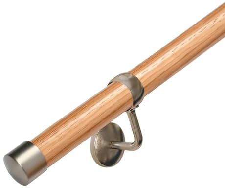 1.2m Banister Stair Handrail Kit – Oak Rail & Stainless Steel Brackets | Complete Banister Kit, 10-Year Warranty, Heavy-Duty Construction, Strong & Durable Design, Easy Maintenance, Elegant Finish