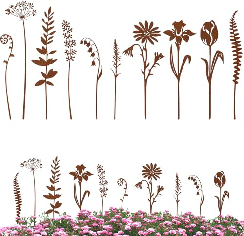 Sweetone 10 picchetti rustici da giardino, effetto ruggine, decorazione primaverile per giardino, prato, terrazza, balcone e vasi di fiori