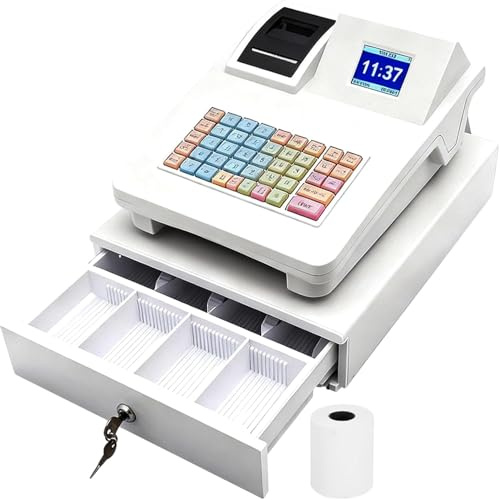Caisse électronique, Caisse enregistreuse Supermarché Caisse de vente au détail Système de caisse avec LED Restaurant Caisse 48 touches pour petits avec tiroir de caisse pour restaurants, supermarchés