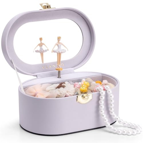 VLANDO Schmuckkästchen Mädchen,Schmuckkasten Kinder mit Drehendem Ballerina | Spielzeug Geschenk 4 5 6 Jahre Mädchen mit DIY Aufkleber, Schmuckaufbewahrung mädchen mit Spieluhr,Helllila