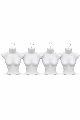 4er Set Damen Torso Halbschale Weiß – Schaufensterpuppe weiblich aus Kunststoff – Oberkörper Büste mit Haken zum Aufhängen – Dekotorso für Boutique & Kleidung