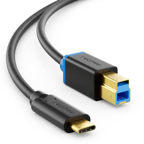deleyCON 1,5m USB 3.0 Drucker Scanner Kabel USB-C auf Typ B - Schwarz | Stecker Typ 3.1, 5 Gbit/s Datenkabel für Computer, Drucker und externe Festplatte