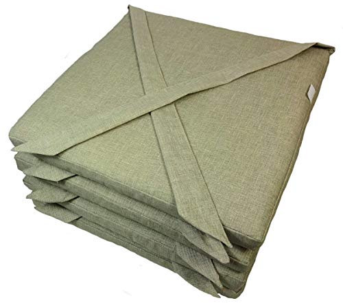 Rattani Set 4 x Stuhlkissen/Sitzkissen Marina Eckig mit Schleife 40 x 40 cm Dicke 5 cm, Fb. Soft Gray - Made in EU