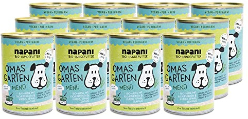 napani - Veganes Hundefutter, Bio Hundefutter, Omas Garten mit Hirse & Kichererbsen, Hunde Nassfutter, purinarm & schonend gegart, 12 x 400g