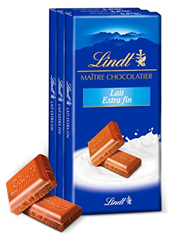 Lindt - Tablette Lait Extra Fin MAITRE CHOCOLATIER - Chocolat au Lait - 110g - Lot de 3