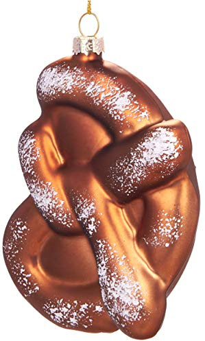 BRUBAKER Brezel - Handbemalte Weihnachtskugel aus Glas | Mundgeblasener Christbaumschmuck Figuren lustig Deko Anhänger Baumkugel - 13 cm