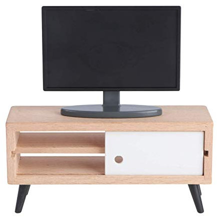 TOYANDONA Puppenhaus Fernseher mit Schrank Miniatur LCD TV Holzschrank Modell Spielzeug 1: 12 Mini Möbel Modell Puppenhaus Wohnzimmer Schlafzimmer DIY Miniatur Mikrolandschaft Dekoration