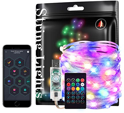 Intelligente Lichterketten RGB IC WS2812B IC 10m USB Bluetooth | Twinkle mit Timer und Fernbedienung Musik Sync Lustig Modi Farbe Chasing Firefly Lichter Transparenter Draht