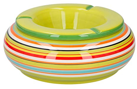 XXL-Wind-Aschenbecher mit abnehmbarem Deckel, Keramik Sturmaschenbecher, Tischaschenbecher für den Innen- und Außenbereich (Ø 19 cm, Grün)