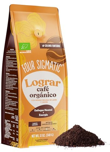 Four Sigmatic Dark Roast Organic Whole Bean Coffee | Fair Trade Gourmet Roast with Lion's Mane & Chaga | Nootropic Mushroom Coffee for Brain and Immune Support | 12oz