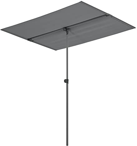 pro.tec Sombrilla para Terraza Parasol Plana Rectangular Inclinable Ajustable 180 x 130 cm Aluminio con Poliéster Impermeable Gris