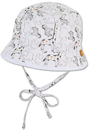 Sterntaler Baby Unisex Hut Baby Wende Fischerhut Safari Tiere - Baby Hut, Kopfbedeckung Baby Sommer, Sommerhut Baby - weiß, 49