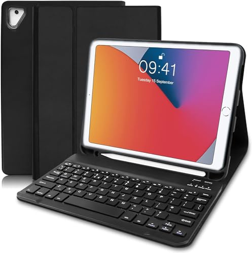 Tastatur-Schutzhülle für iPad 6. Generation 2018/5. Generation 2017/iPad Pro 9.7/iPad Air 2/iPad Air 1, schlanke Schutzhülle mit Apple Pencil Halter und kabelloser Abnehmbarer Bluetooth