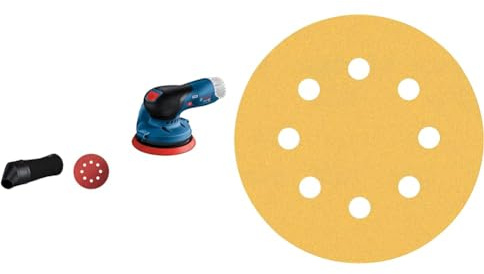 Bosch Professional GEX 12V-125 - Lijadora excéntrica a batería (Ø125 mm, sin batería, en caja) + Set de 6 lijas Expert C470 (Madera dura, Pintura sobre madera, grano 2x60; 2x120; 2 x 240, accesorios)