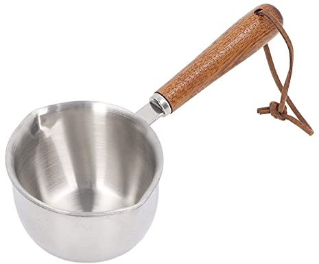 Chauffe-Beurre à Double Bec, Mini Pot à Beurre en Acier Inoxydable avec Poignée en Bois, Pot à Lait Multifonction pour Fondre le Chocolat pour la Cuisine (200ML)