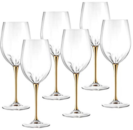 Barski Kelch – Rotweinglas – Kristallglas – Wasserglas – Glänzender goldener Stiel – Stielgläser – Set mit 6 Kelchen – 510 ml Made in Europe