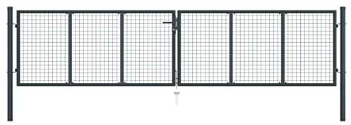 Festnight Doppeltor Gartentor 400x125 cm Doppelflügeltore Metall Gartentür Zauntor Abschließbar Zauntür Hoftor Tür Tor Gartenpforte mit Pfosten Einfahrtstor Hoftür Stahl